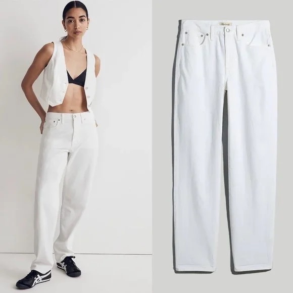Madewell The Slouchy Boyjean In Ivory White Wash Women’ Relaxed Jeans Sz 26 - Picture 1 of 13